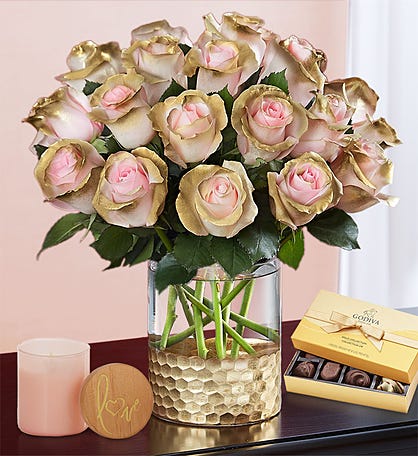 Be Mine&trade; Pink and Gold Roses